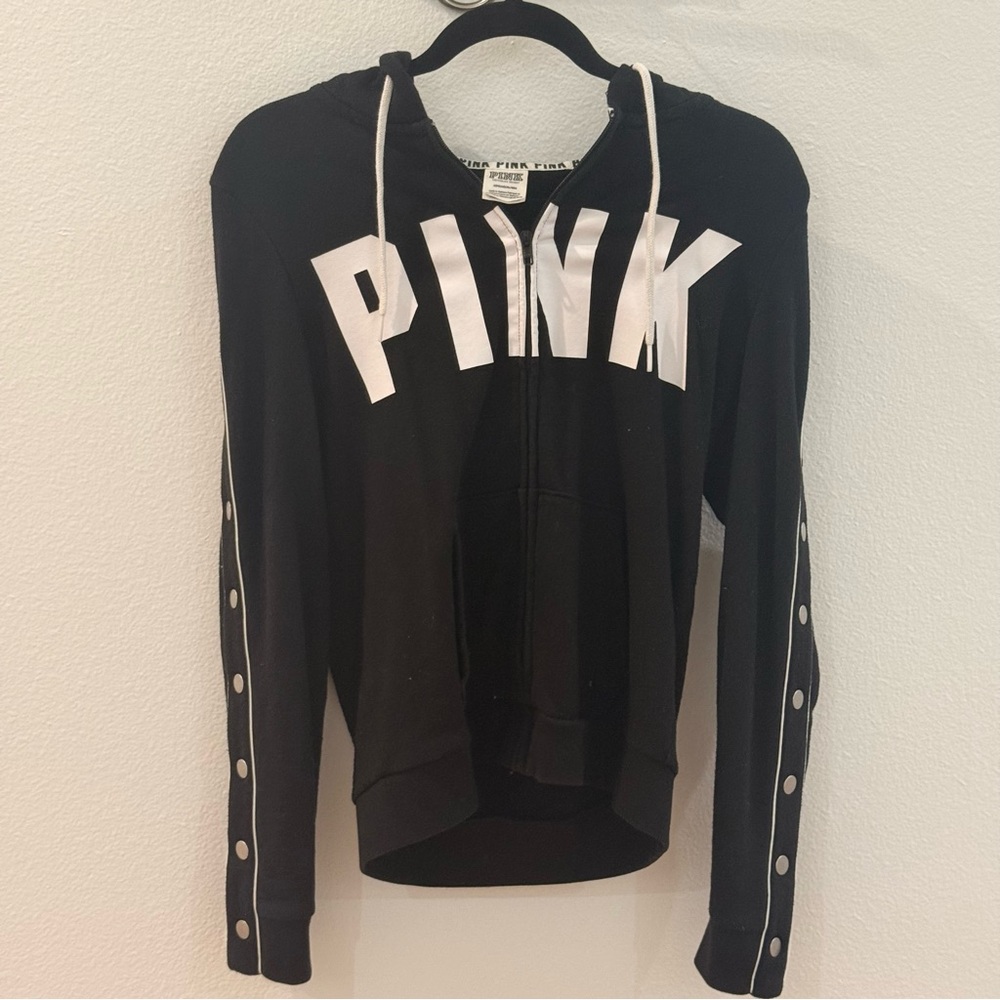 PINK Hoodie with button sleeves